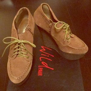 Tan suede wedges.